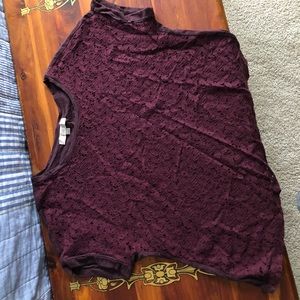 LOFT burgundy lace boxy cropped T shirt